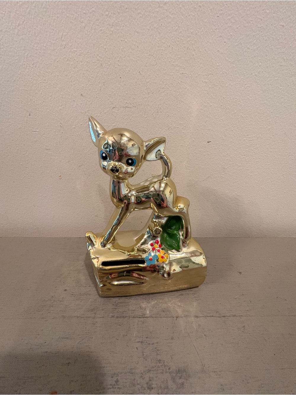 VTG Gold Ceramic Deer Bank Decor